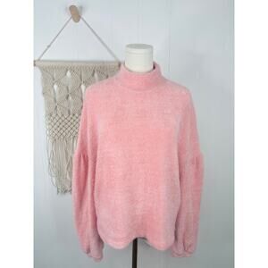 Sanctuary Pink Eyelash Knit Mock Neck Sweater Womens Medium Plush Popover